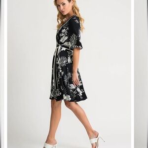 JOSEPH RIBKOFF Black and White A-line Midi Dress with Flutter Sleeves 6 NWOT